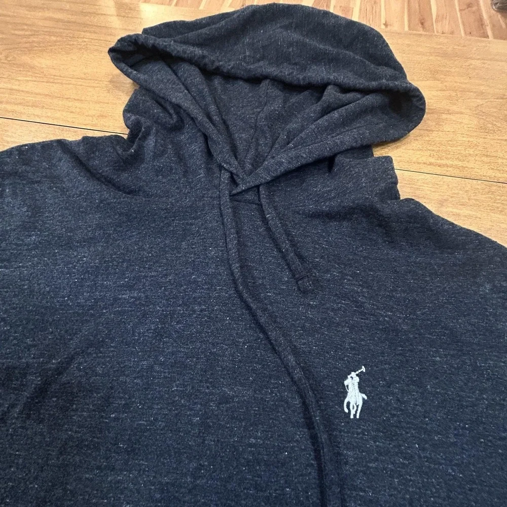 Polo Ralph Lauren Hoodie Mens M Gray Lightweight Jersey Cotton Pullover Logo NWT